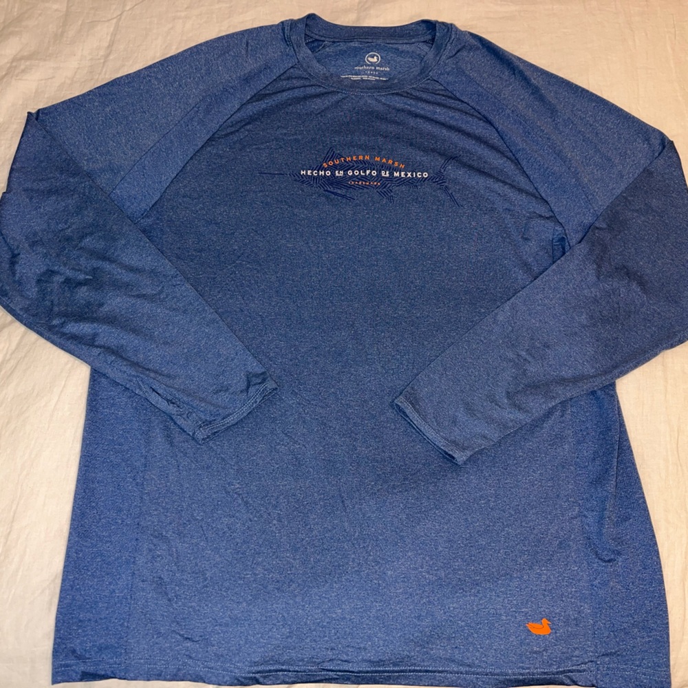 Southern Marsh Men's Heathered Navy Long-Sleeve Performance Tee
